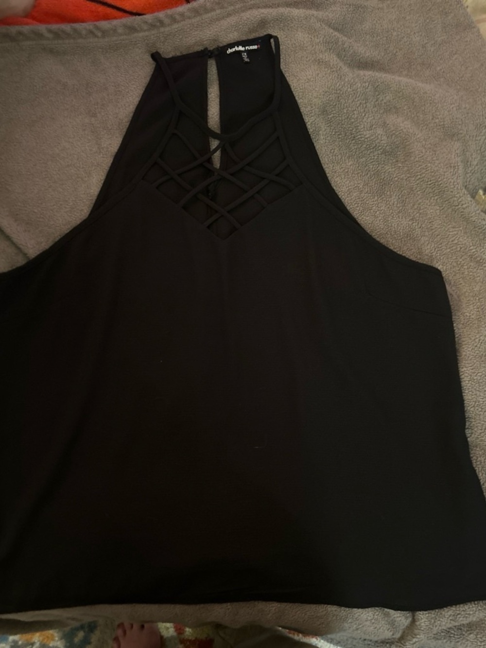 Charlotte Russe Black Strappy Lattice Halter Top